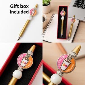 Dunkin' Donuts Gold Rhinestone Beaded Pen with Gift Box. For COFFEE Lovers
